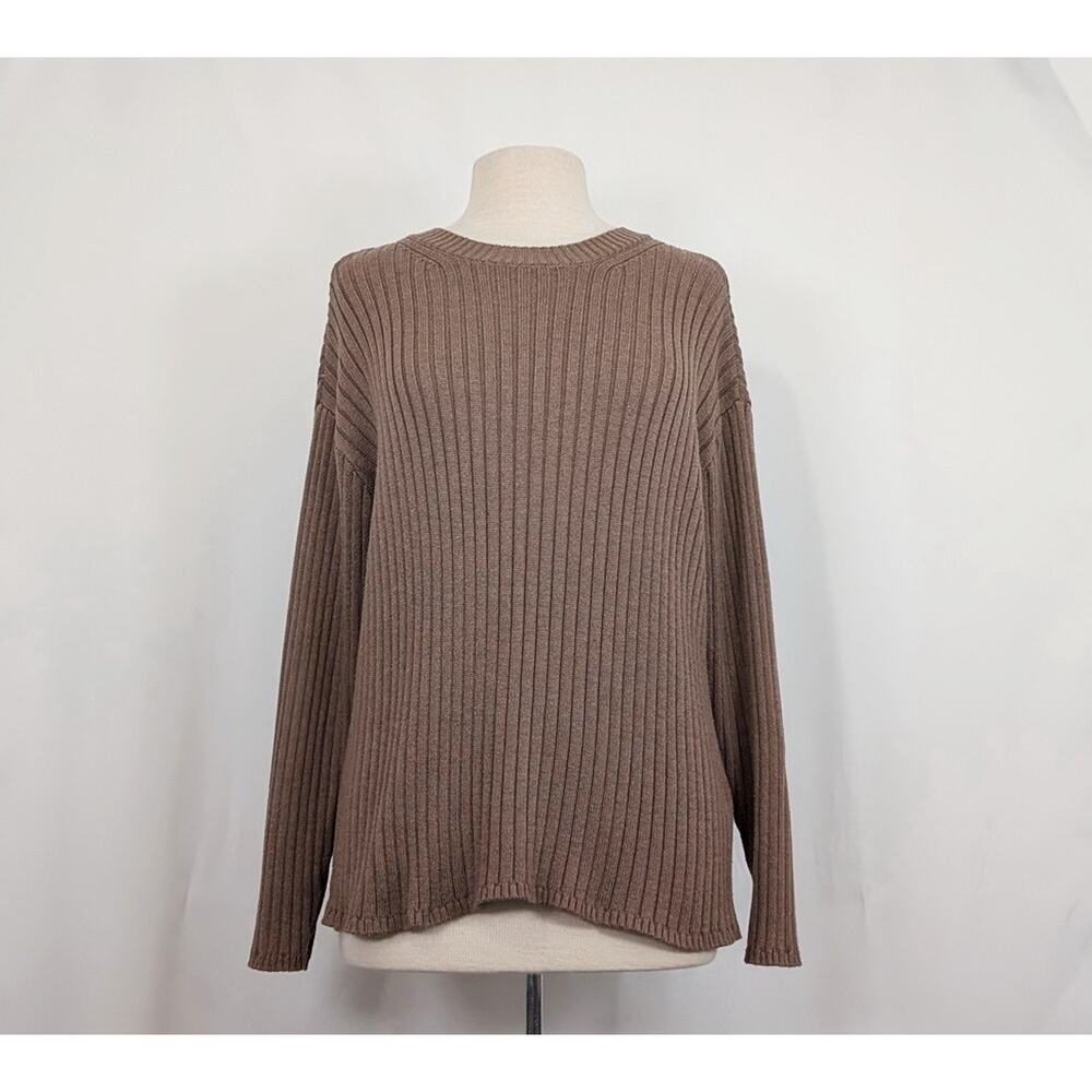 Jessica Simpson Sweater Brown Ribbed Knit Crew Neck Misses Size L